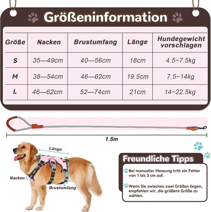 Mehrzweck-Hundegeschirr mit Leine Set, Ausbruchsicheres Anti Zug Hundegeschirr, Anti Zug Geschirr Hu