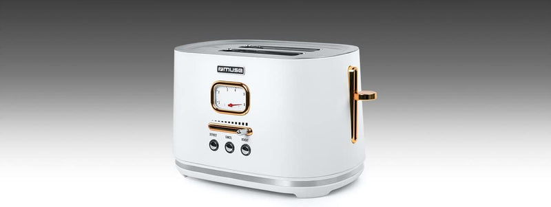 Muse Edelstahl-Toaster im weissen Retro Design, analoge Anzeige, beleuchtete Tasten, 6 Bräunungsstuf