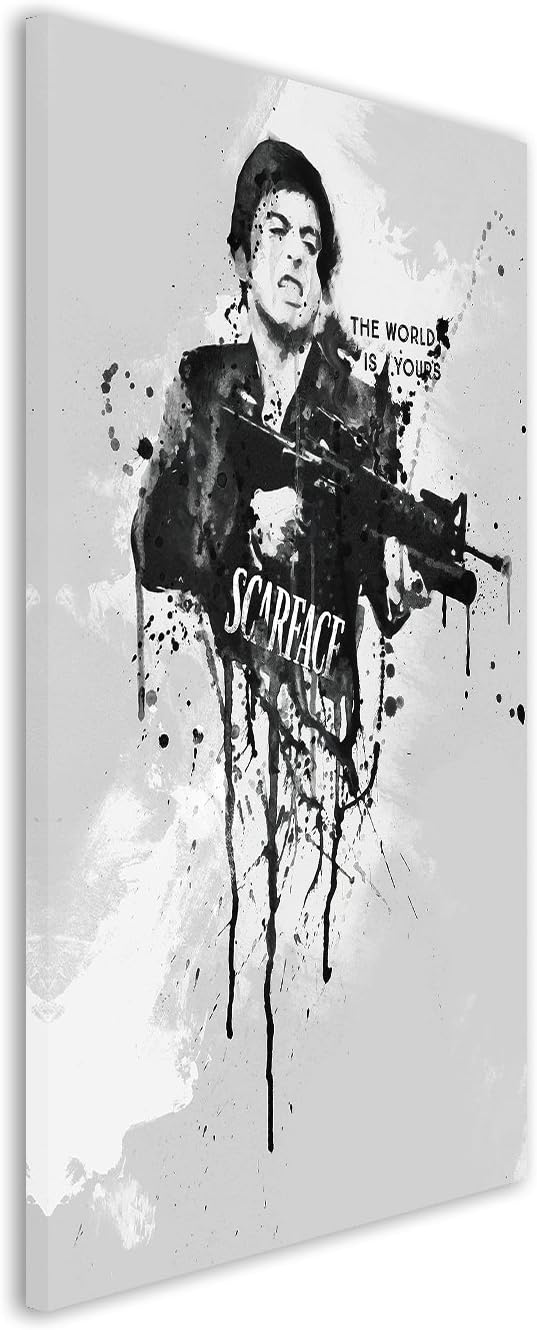 Paul Sinus Art Al Pacino Scarface 90x 60cm Keilrahmenbild Kunstbild Aquarell Art Wandbild auf Leinwa