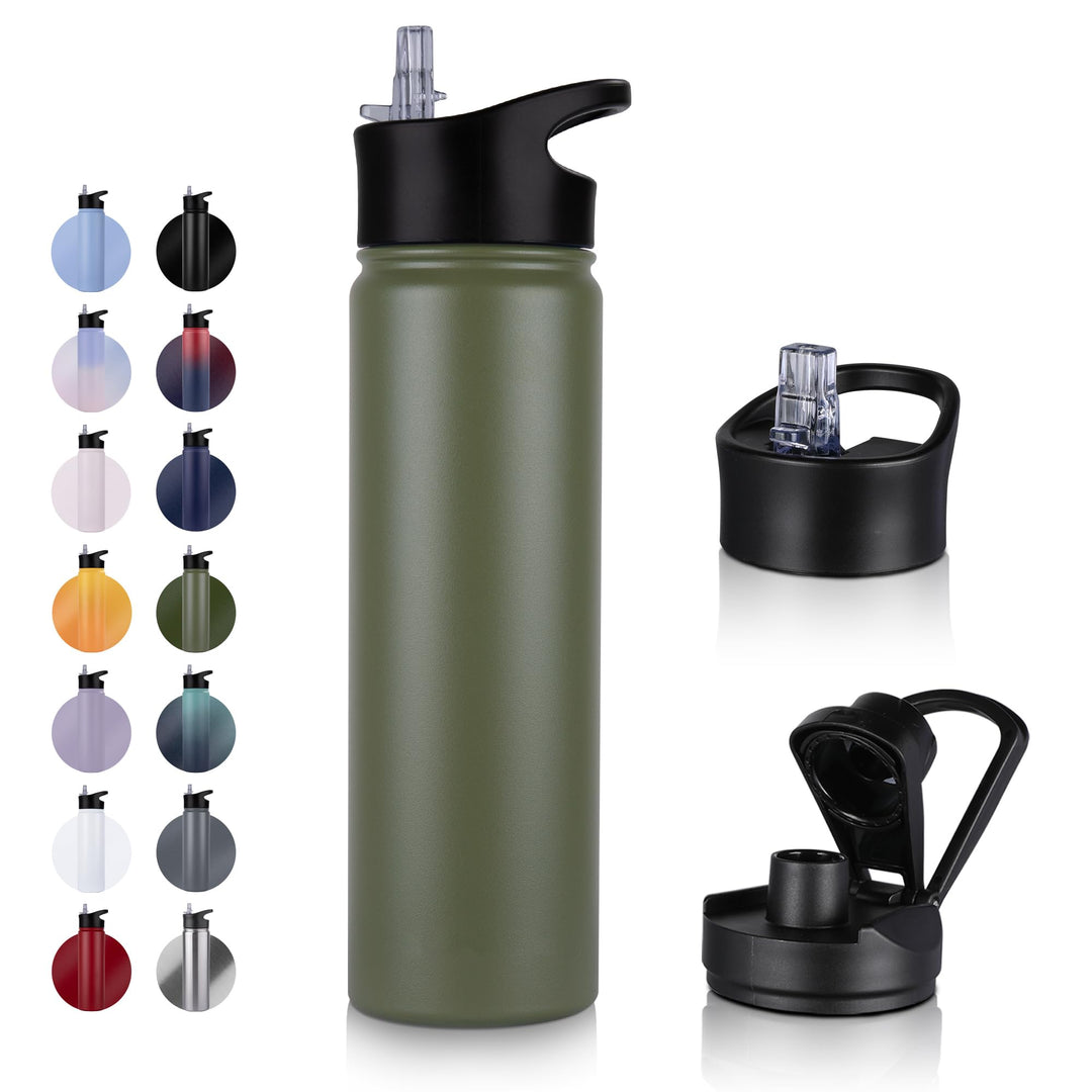 Edelstahl Trinkflasche - 750ml - mit Strohhalm,Auslaufsicher,Kohlensäure Geeignet,BPA frei Thermosfl
