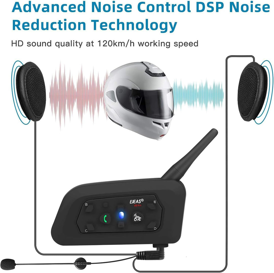 VNETPHONE V6 Motorrad Intercom Bluetooth Headsets 1200m bis zu 6 Reiters DSP-Rauschunterdrückung, Wa