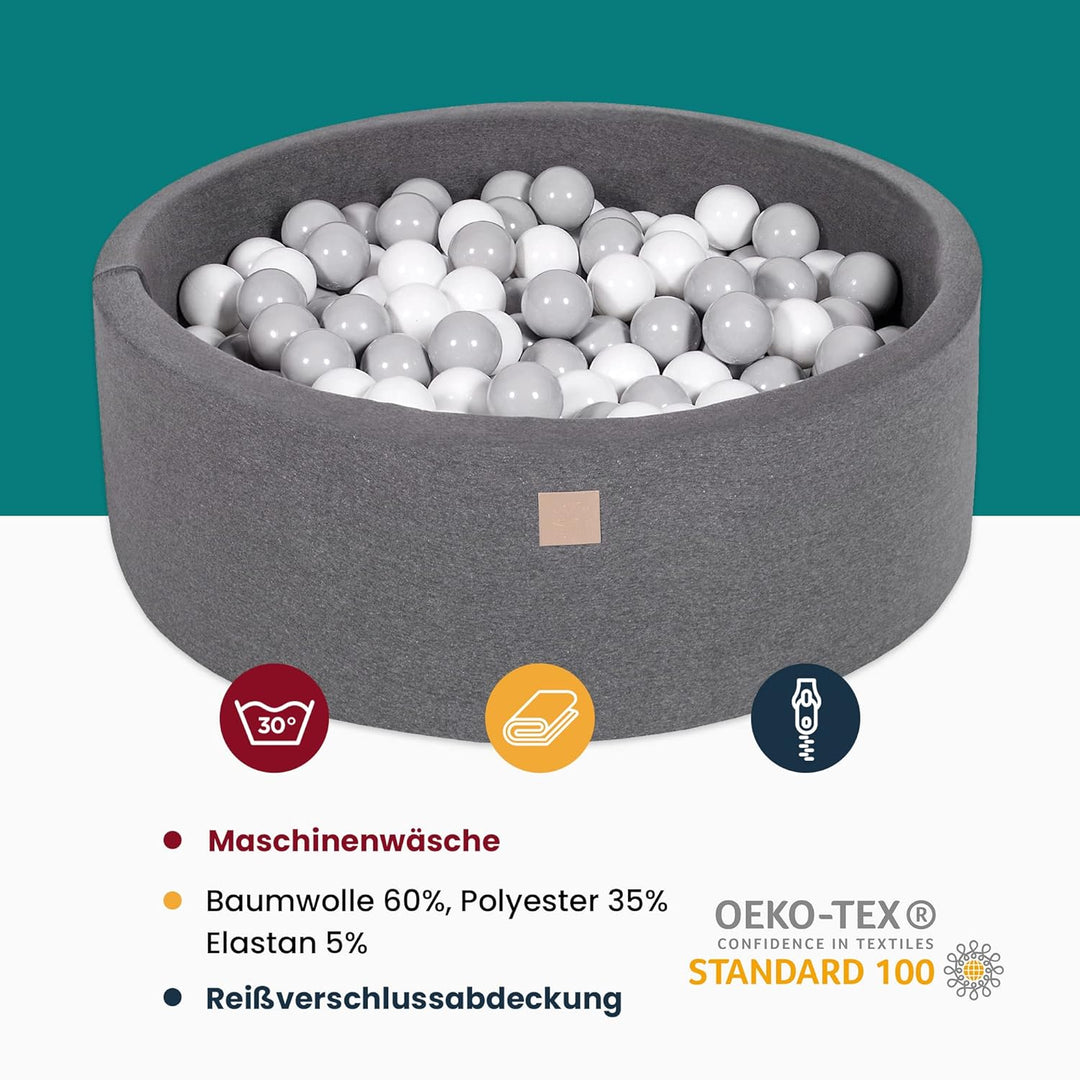 MEOWBABY Bällebad Baby - Rund 90x40cm Baby Pool für Kinder mit 300 Bälle, Baumwolle, Hellrosa: Weiss