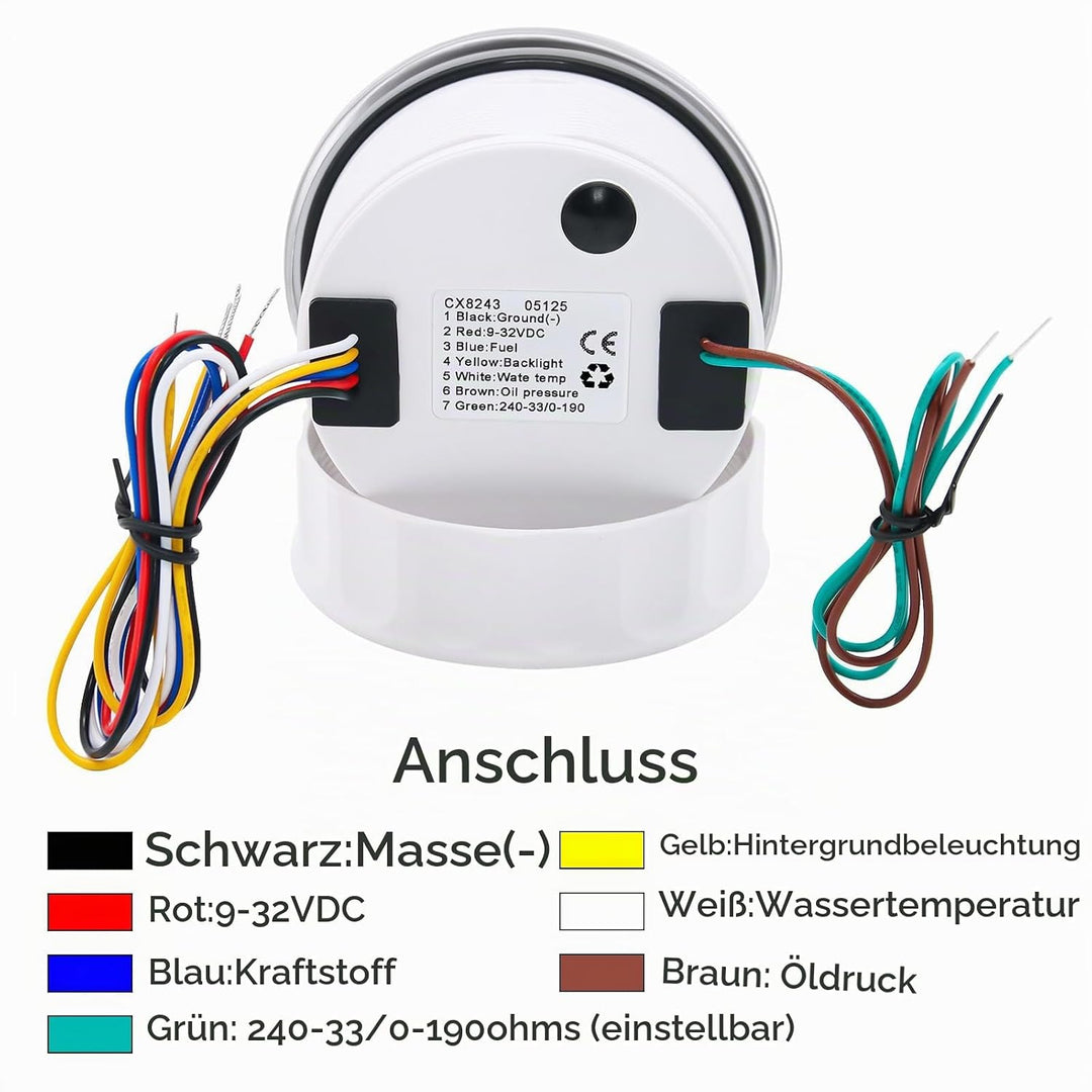 85mm 4in 1 Multifunktionales Messgerät, wasserdichter Kraftstoffstand Öldruck Wassertemperaturmesser