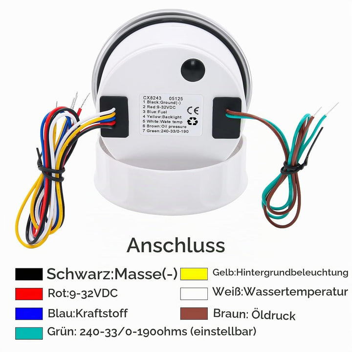 85mm 4in 1 Multifunktionales Messgerät, wasserdichter Kraftstoffstand Öldruck Wassertemperaturmesser