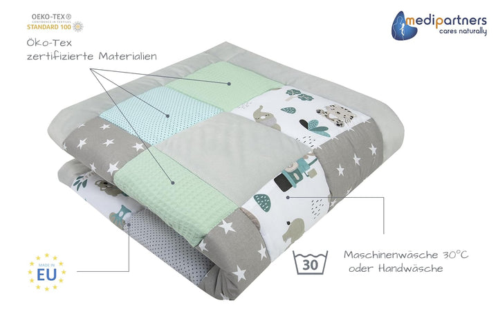 Medi Partners Krabbeldecke 100% Baumwolle 120x120cm multifunktional Dick Weich Spielmatte Baby Laufg