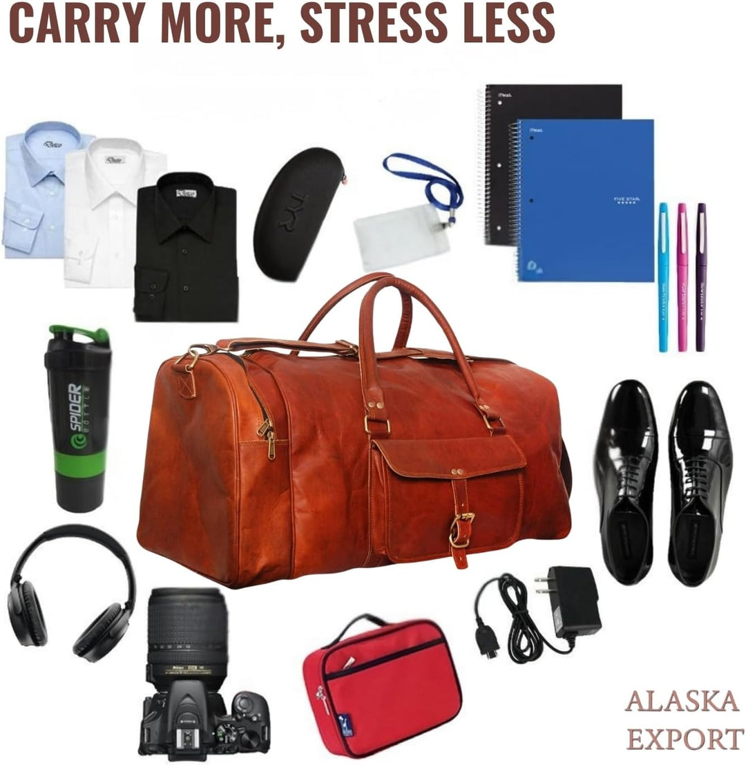 ALASKA EXPORTS Harvey Echtes Leder Holdall Duffel Gym Weekender Gepäck Reise Schulter Vintage Tasche
