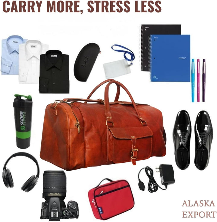 ALASKA EXPORTS Harvey Echtes Leder Holdall Duffel Gym Weekender Gepäck Reise Schulter Vintage Tasche