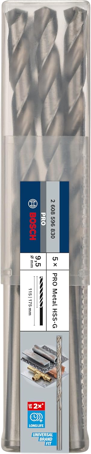 Bosch Professional 5x HSS-G Metallbohrer (für Metall, Ø 9,5 mm, Robust Line, Zubehör Bohrmaschine) Ø