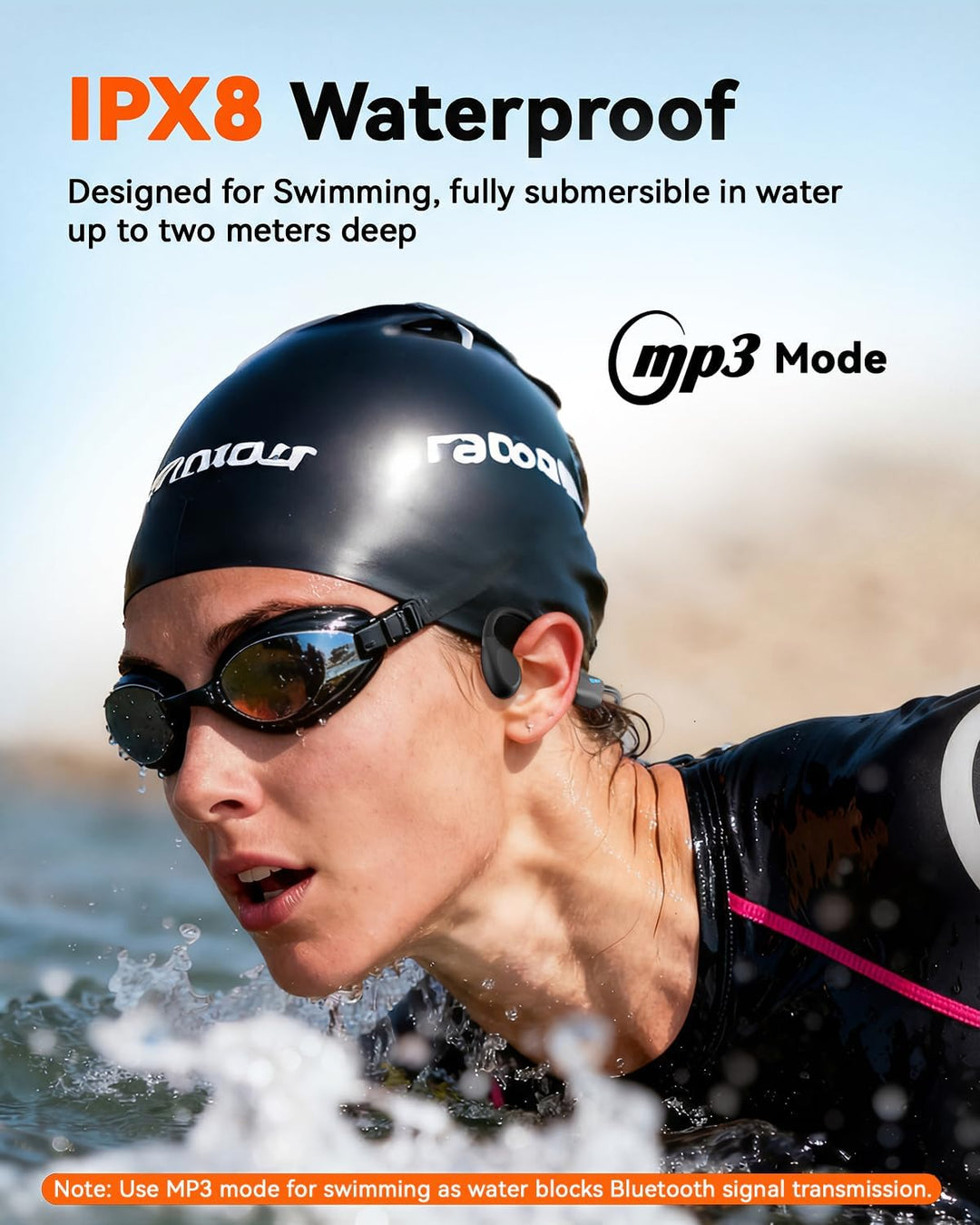 MONODEAL Knochenschall Kopfhörer Schwimmen Bluetooth 6.0 IPX8 Unterwasser 32G MP3 Open-Ear Bone Cond