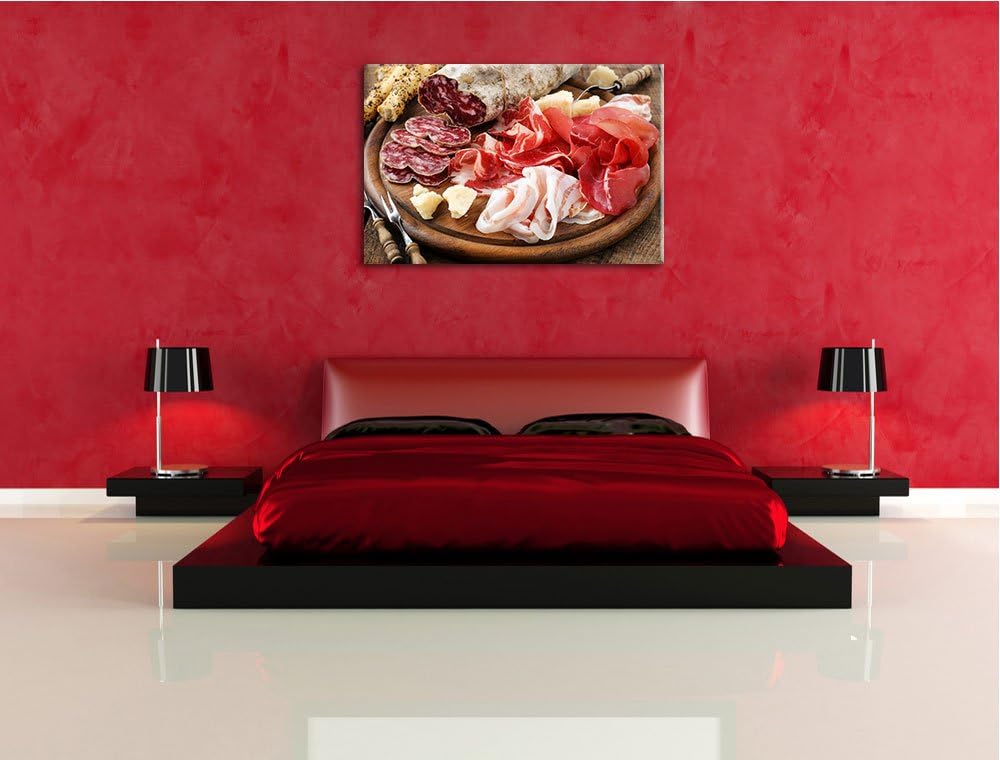 Brotzeit mit Wurst Format: 100x70 auf Leinwand, XXL riesige Bilder fertig gerahmt mit Keilrahmen, Ku