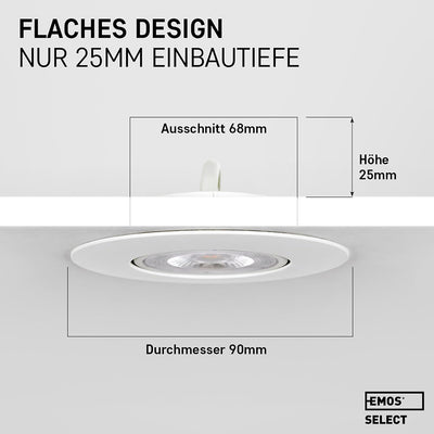 Emos LED Einbaustrahler 230V, 5W / 450lm, 50° schwenkbar, neutralweiss 4000k | Einbaustrahler LED Sp