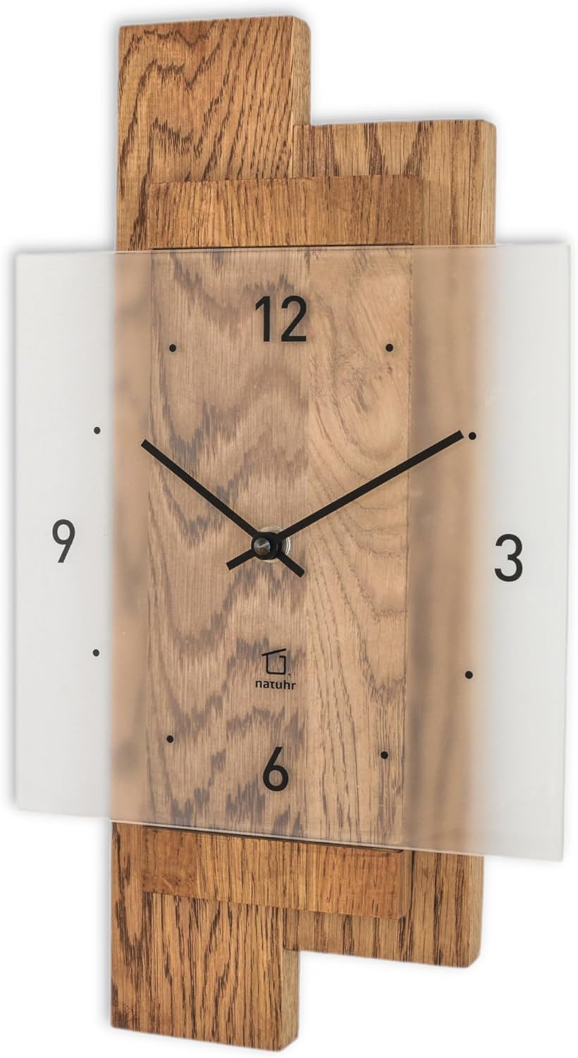 Natuhr Wanduhr Holz Räucherwald geräuscharm Eiche Massivholz Mineralglas U.T.S. Uhrwerk (Räuchereich