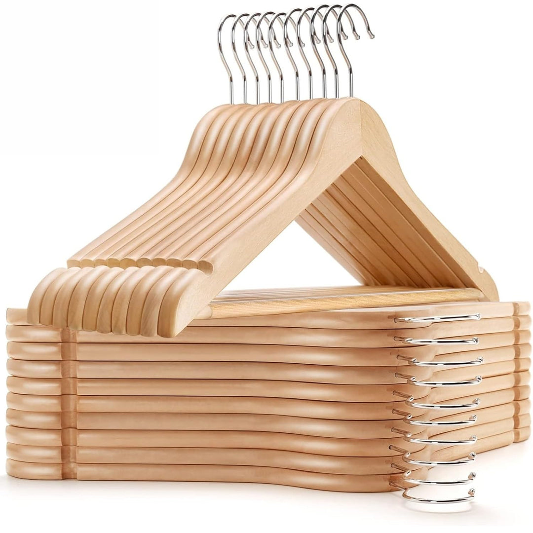 Kleiderbügel Holz 20er Set – Premium Holzbügel aus Massivholz mit Hosensteg, Kerben & 360° Haken für
