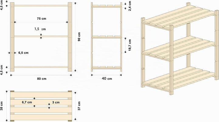 Lenmar Serie B Holzregal, Kiefer, Holz, Hellbeige, B-21 90 x 80 x 40 cm, 5 Böden, Bücherregal, Holzr