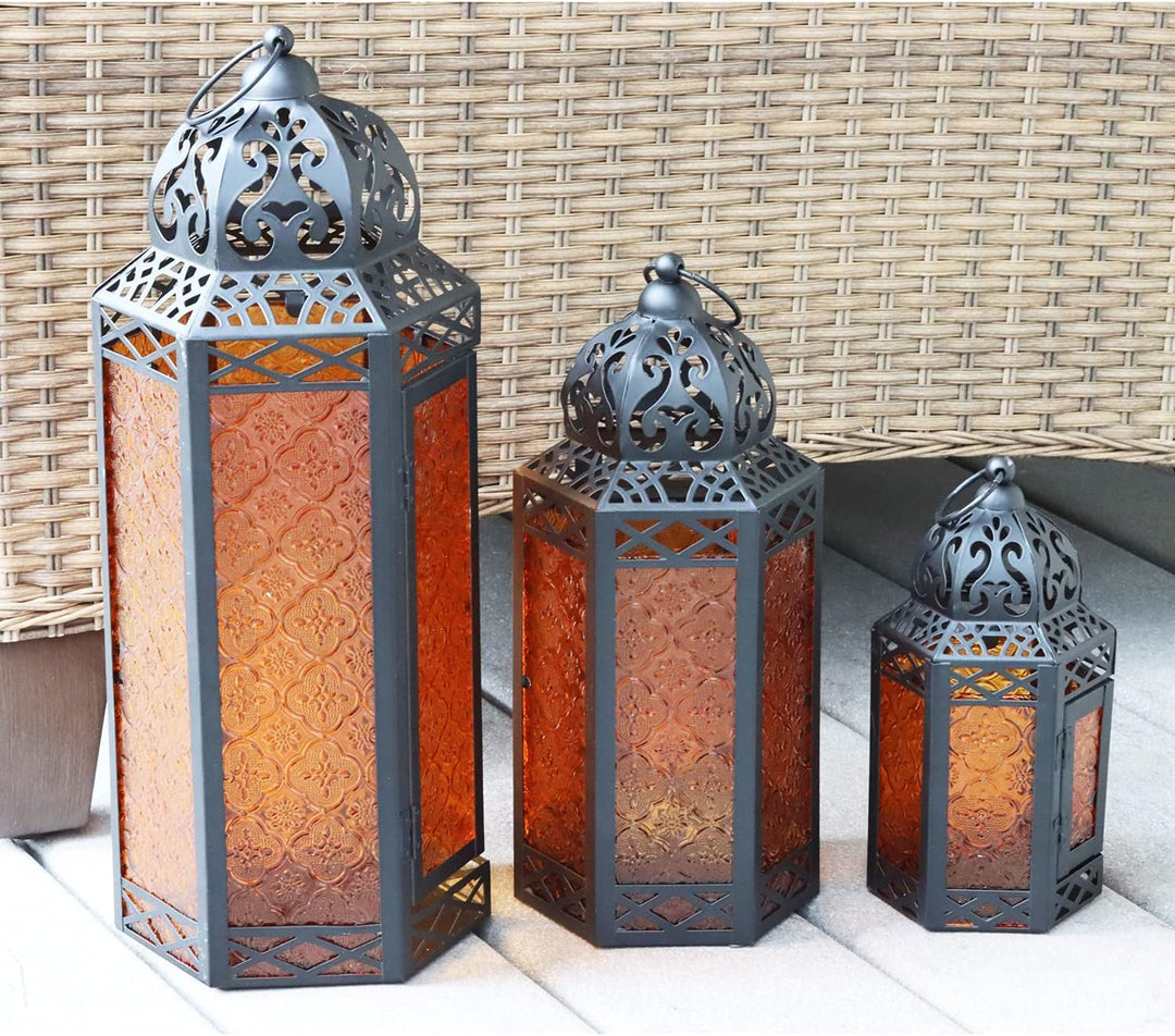 Dekorativer marokkanischer Metall-Kerzenlaternenhalter im 3er-Set für Ramadan, Inneneinrichtung, Aus