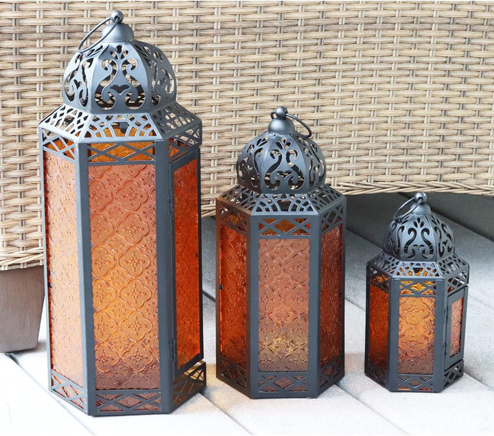 Dekorativer marokkanischer Metall-Kerzenlaternenhalter im 3er-Set für Ramadan, Inneneinrichtung, Aus