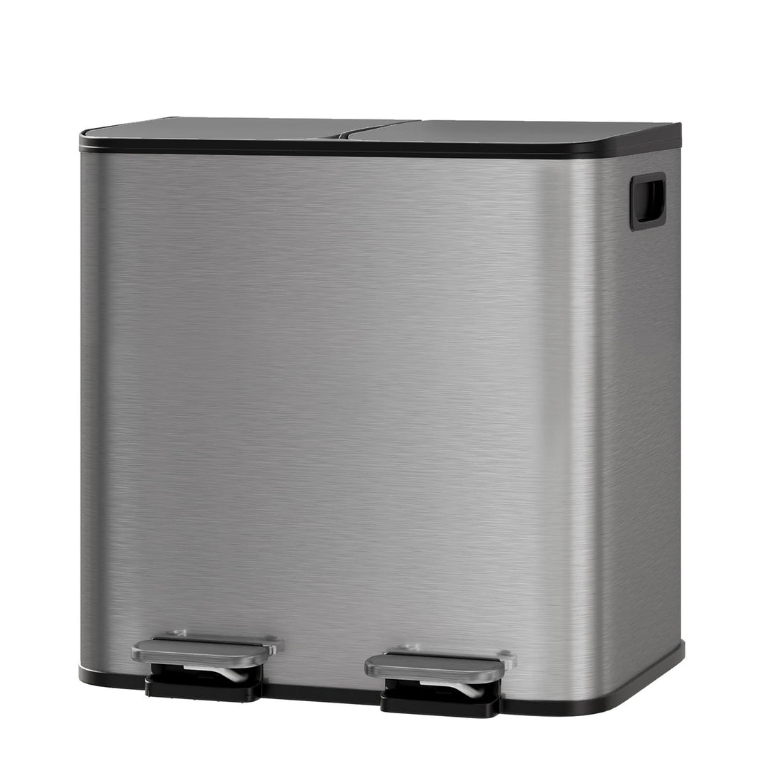 Mülleimer Küche 2 x 15 L aus Edelstahl, 2 Fächer Treteimer mit | Softclose-Deckel, Abfalleimer mit R