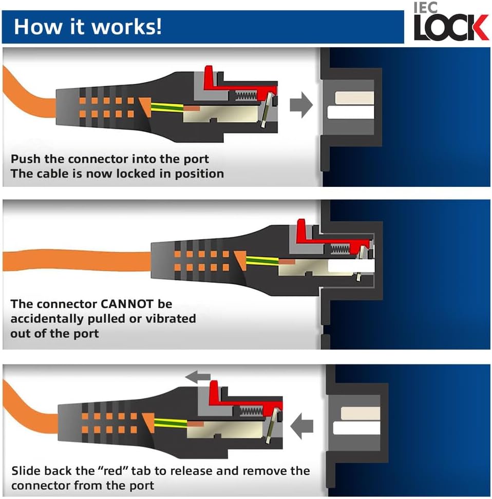 ACT C13 IEC Lock+ nach C14 IEC Dual Lock Netzkabel, Kaltgerätekabel Verlängerung 2 Meter, C13 Buchse