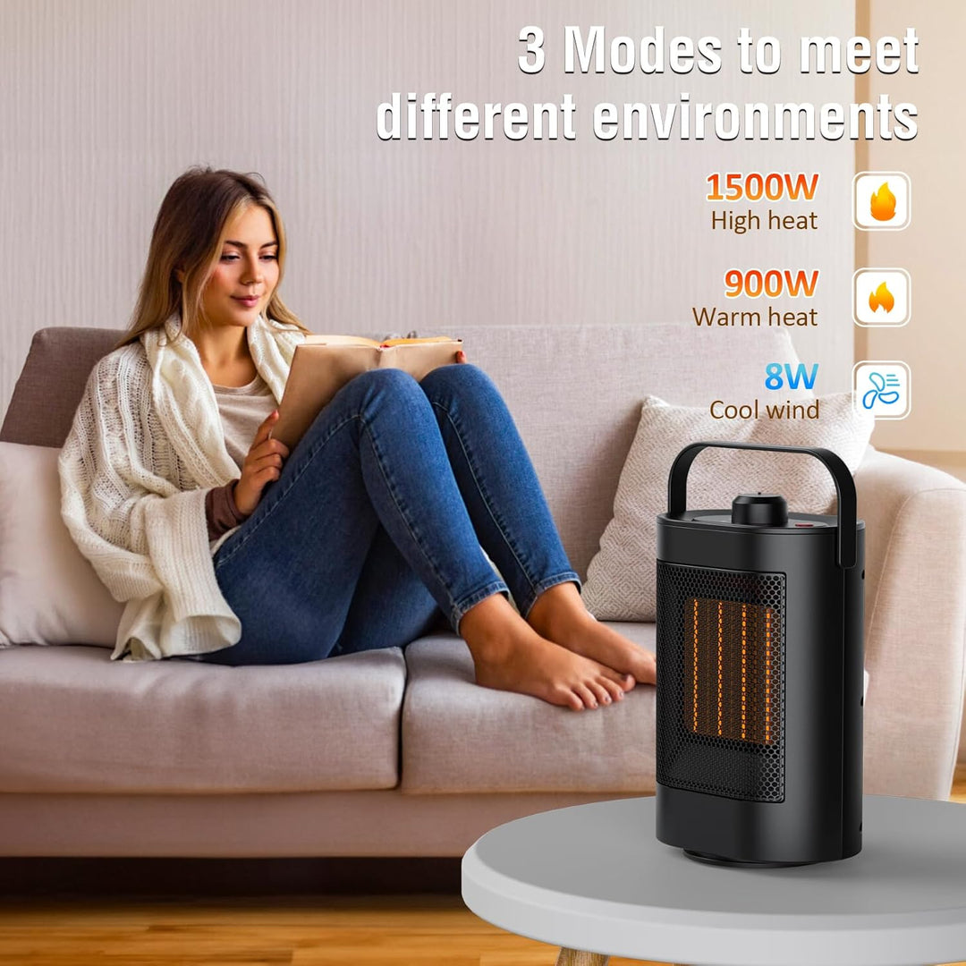 Heizlüfter Energiesparend Leise - 1500W PTC Keramik Heizung Elektrisch, 3 Geschwindigkeit Elektrohei