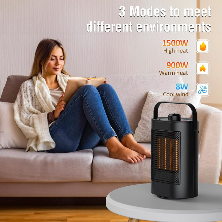 Heizlüfter Energiesparend Leise - 1500W PTC Keramik Heizung Elektrisch, 3 Geschwindigkeit Elektrohei