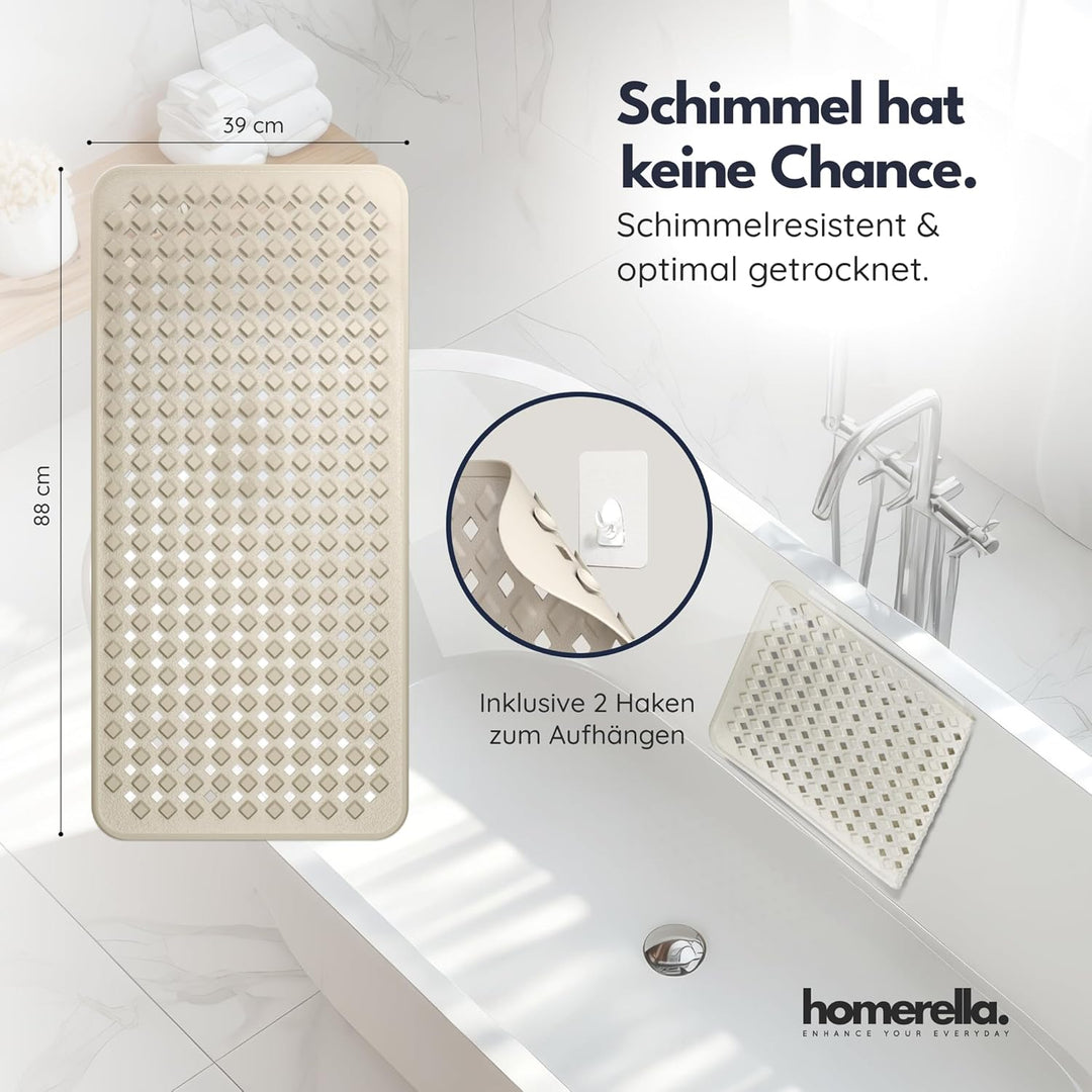homerella® Badewannenmatte rutschfest 88x39cm, INKL. HAKEN, Rutschfeste Badematte BPA frei, Duschmat