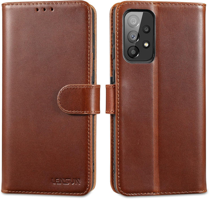 LENSUN Echtleder Hülle für Samsung Galaxy A33, Handyhülle [Echtes Leder] [Magnetverschluss] [RFID Sc