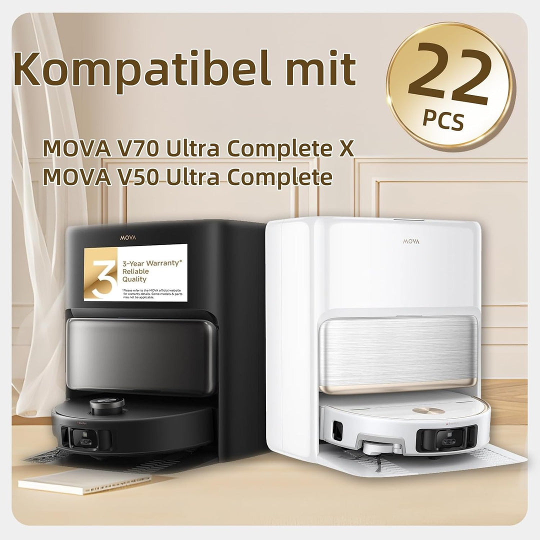 V70 Zubehör für Mova V70 Ultra Complete/V50 Ultra Complete, 2 Hauptbürsten 6 Seitenbürsten 4 HEPA-Fi