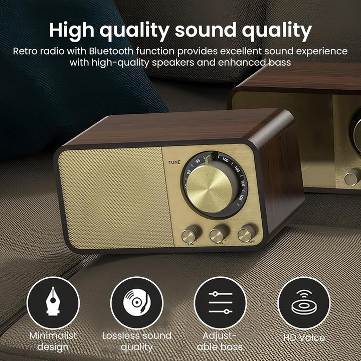 Retro Radio mit Bluetooth, Nostalgie Radio Klein, Bluetooth Radio Retro, 5 Watt Lautsprecher, Vintag