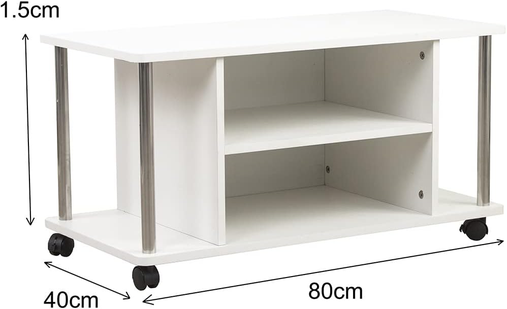 BAKAJI Wagen TV-Schrank, weiss, 4 Räder, Fernseher, Holz, MDF, Holzwerkstoff Metall, Medium