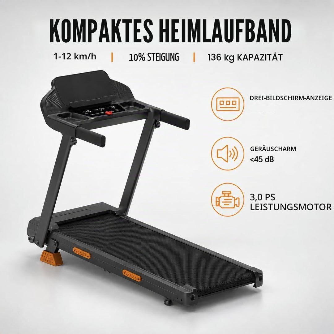 Laufband für Zuhause mit Steigung 15%-18% Auto | Laufbänder 12KM/H, Treadmill for Home mit 3,0-PS-Mo