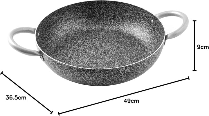 Home Family Stone Bratpfanne Antihaft mit 2 Griffen, Stein, Schwarz/Grau, 36 cm