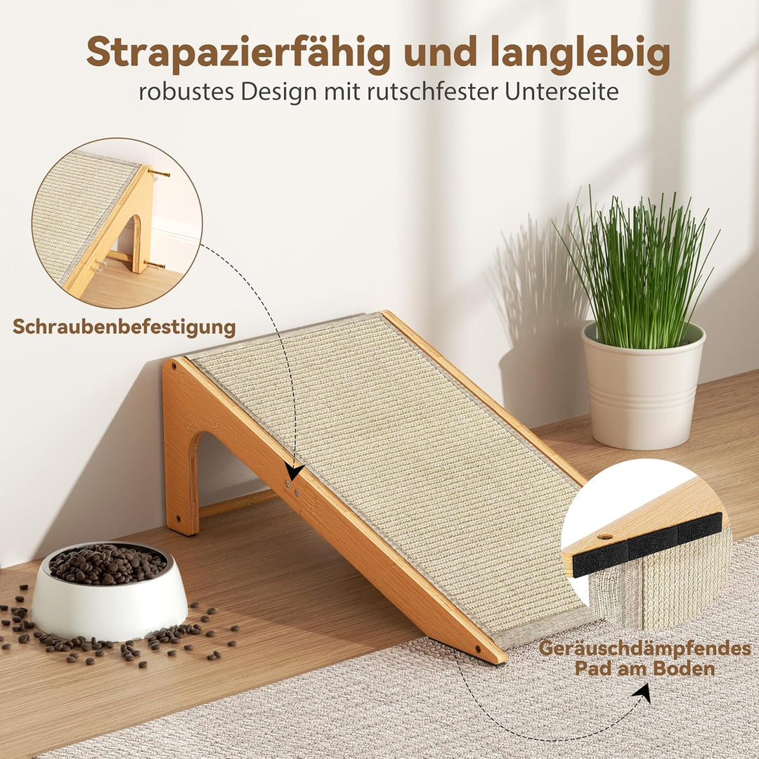 Kratzbrett fur Katzen - L-formiges Sisal Katzen Kratzbrett aus Bambus zur Krallenpflege - Kratzbrett