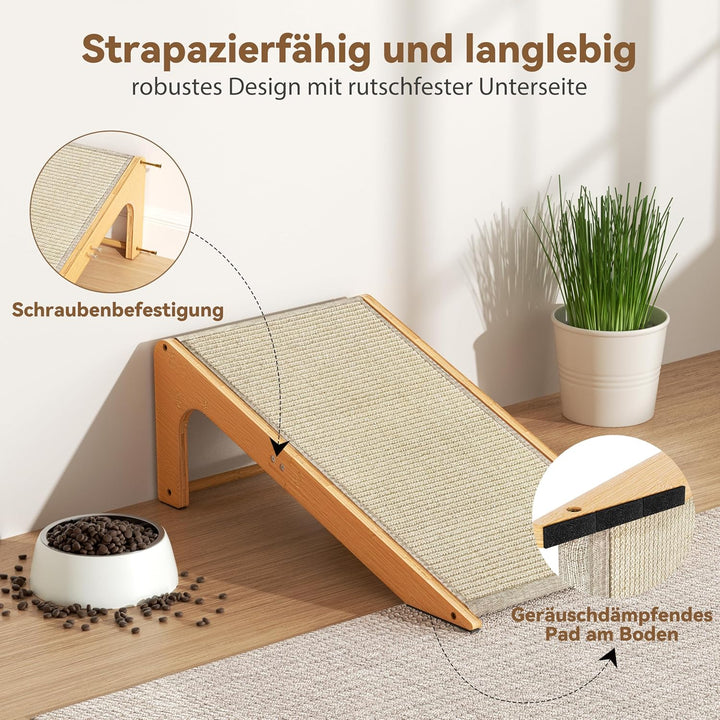 Kratzbrett fur Katzen - L-formiges Sisal Katzen Kratzbrett aus Bambus zur Krallenpflege - Kratzbrett