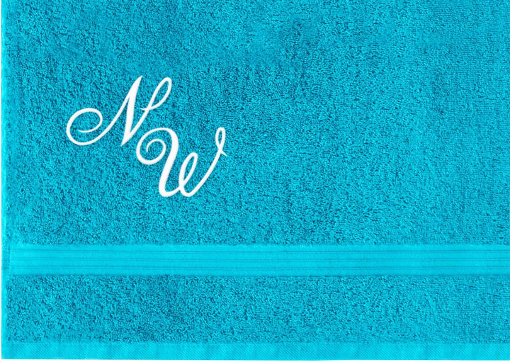 Lashuma Badehandtuch 100x150 Bestickt mit Monogramm, Handtuch Blau - Aquamarin, Serie: Linz 100 x 15