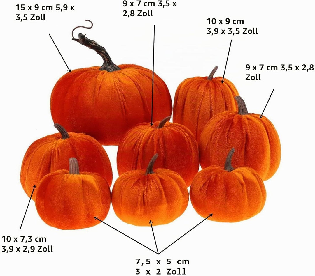 Gresorth 8 Stück Sortiert Gefälscht Handgefertigt Orange Samt Kürbisse Künstlich Herbsternte Hallowe