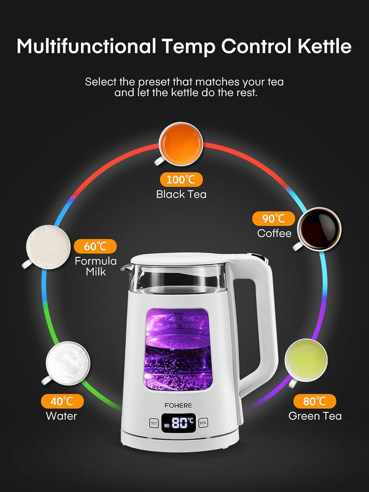 Elektrischer Wasserkocher mit Temperatureinstellung,1.7L Glas Wasserkocher mit Warmhaltefunktion, 22