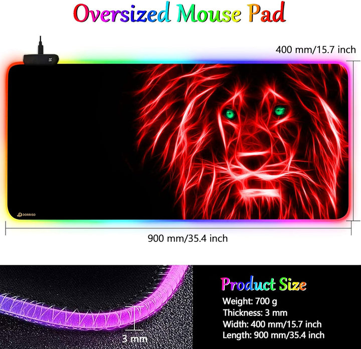 DORRISO Neu Gaming Mauspad Grosses RGB 900x400x3 mm XXL LED Schreibtischunterlage Wasserdicht Anti R