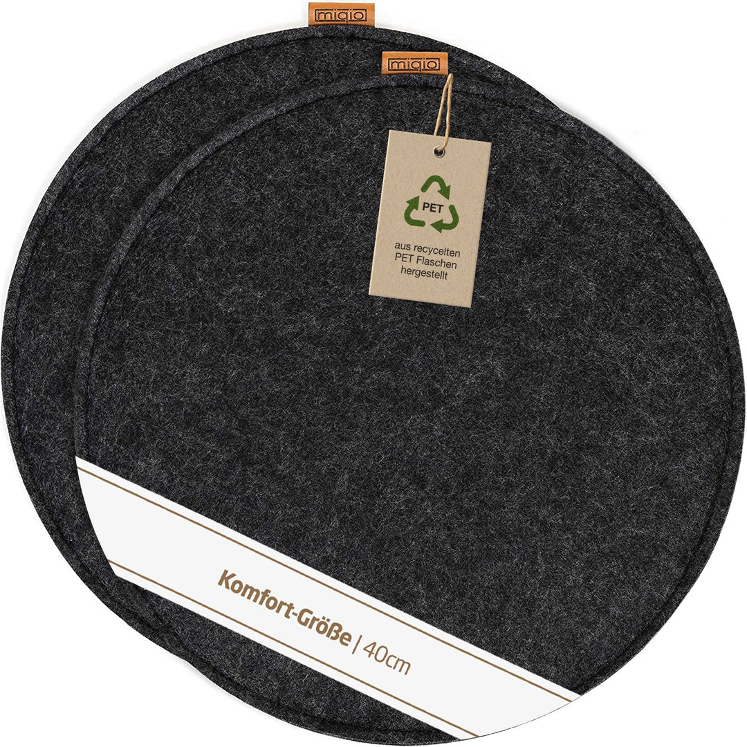 Miqio Design Filz Sitzkissen XL Rund mit Antirutschnoppen | 40cm | 2er-Set | Indoor und Outdoor | Na