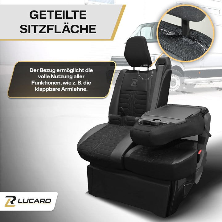LUCARO Sitzbezüge Auto Set Tornado für enault Renault Master 4, Nissan Interstar 3 Schwarz Rückenleh