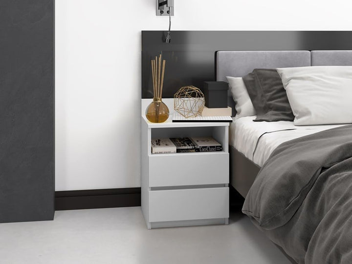 VBChome Nachttisch 40 x 32 x 59 cm Weiss Nachttisch mit 2 Schubladen und 1 Fächer für das Schlafzimm