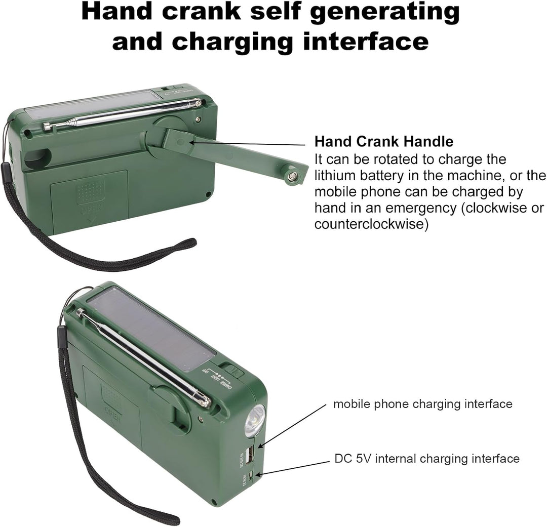 Solar Handkurbel Radio,500 mAh Notfall-Kurbelradio mit LED Taschenlampe,Tragbares AM/FM-Radio, Handy