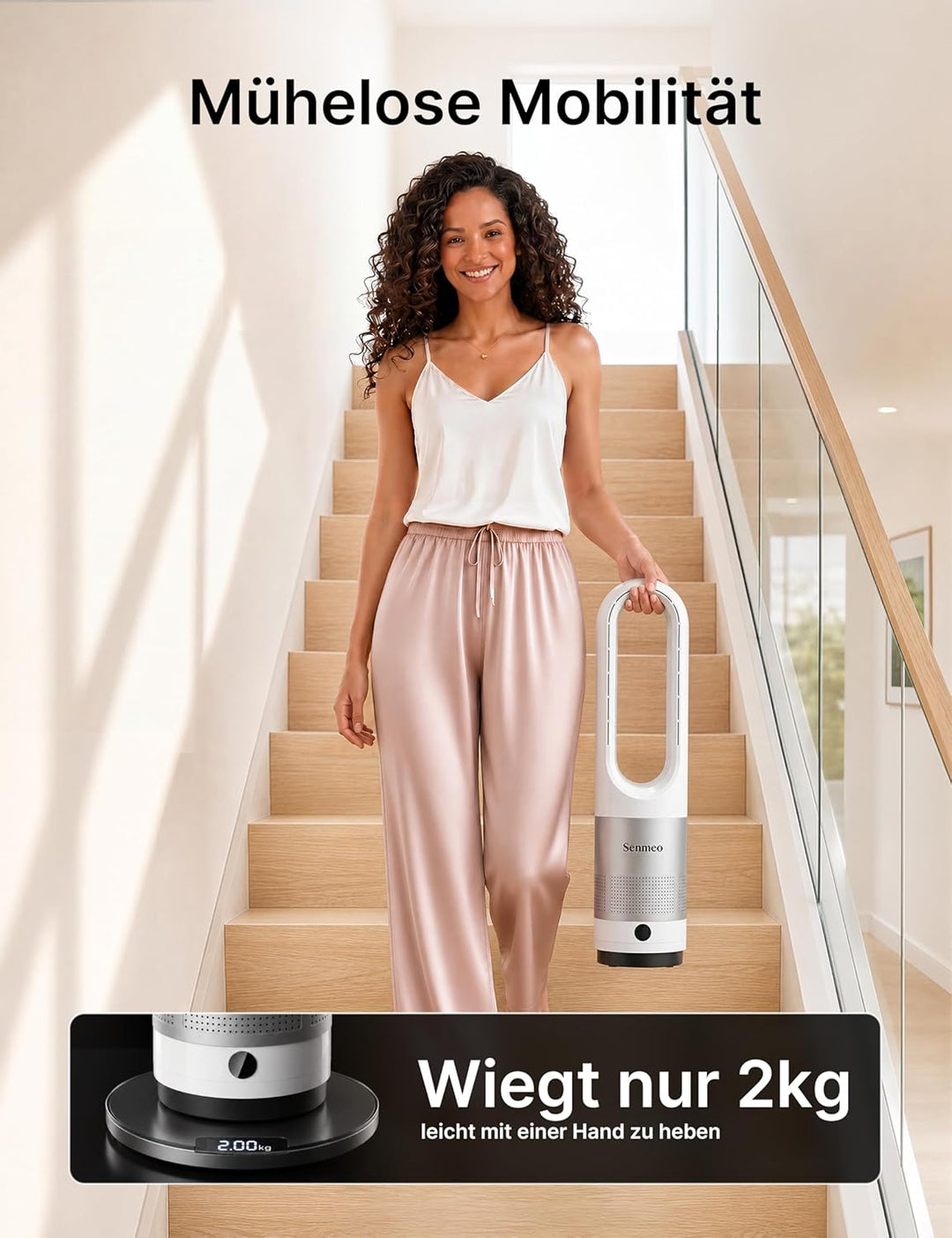 Rotorloser Turmventilator 55 cm | Fernbedienung, 90° Oszillation, 8 Geschwindigkeiten, 9H Timer, LED