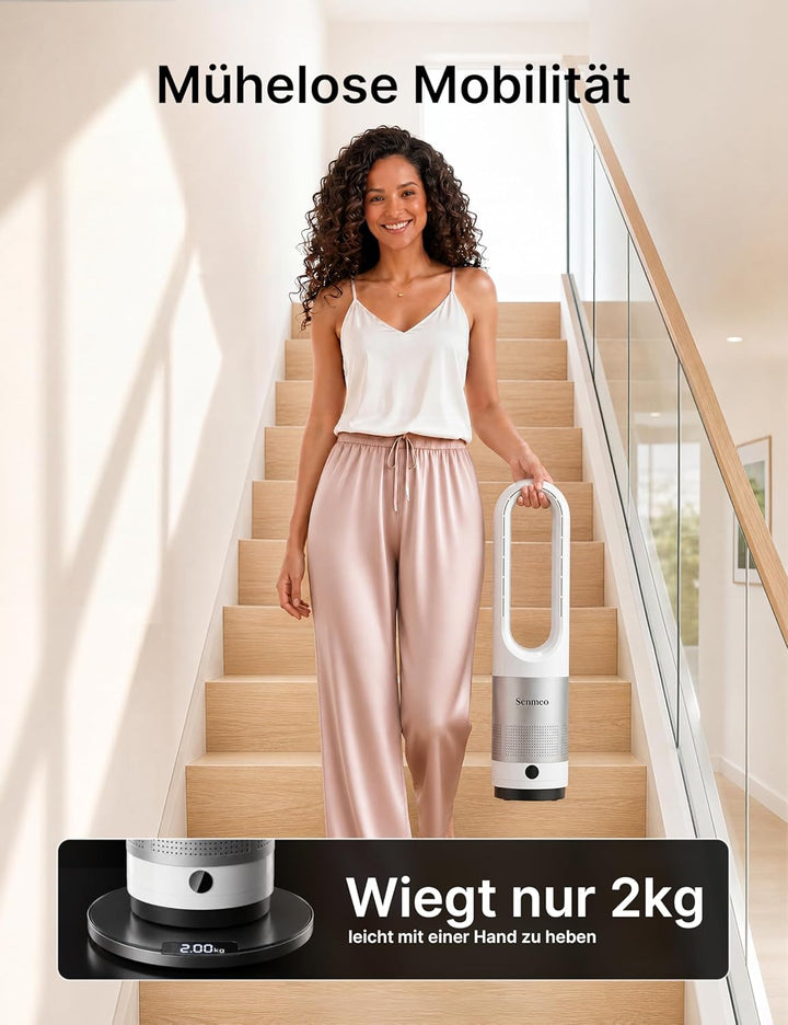 Rotorloser Turmventilator 55 cm | Fernbedienung, 90° Oszillation, 8 Geschwindigkeiten, 9H Timer, LED