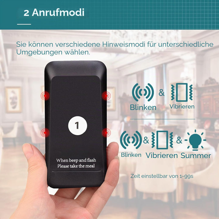 Retekess TD157 Pager System, Pager Rufsystem, Draussen 500M, Touchscreen-Pager, 1-99s Anrufzeit, Ein