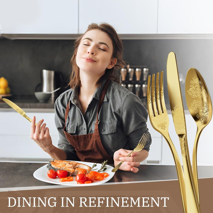 DRAGON RIOT Gold Besteck Set 20-Teilig, Edelstahl Besteckset für 4 Personen, Essbesteck Set mit Mess
