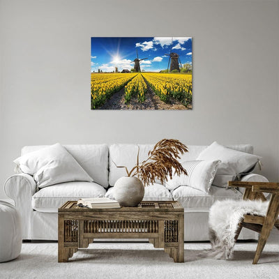 Bilder auf Leinwand Tulpen Windmühle Wiese Landschaft Leinwandbild 70x50cm Wandbilder Dekoration Woh