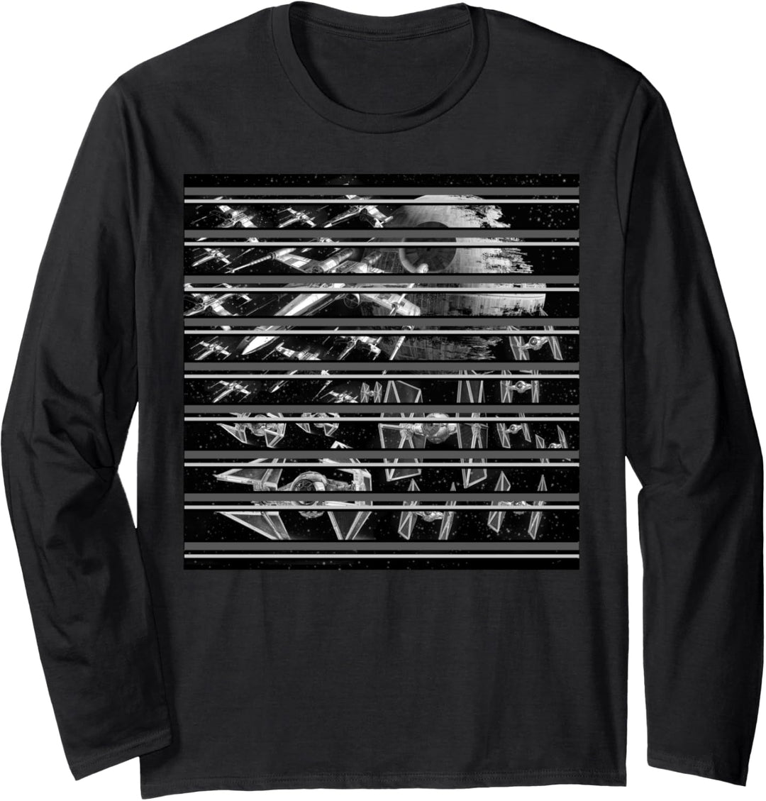 Star Wars Death Star & Starships Striped Photo Langarmshirt