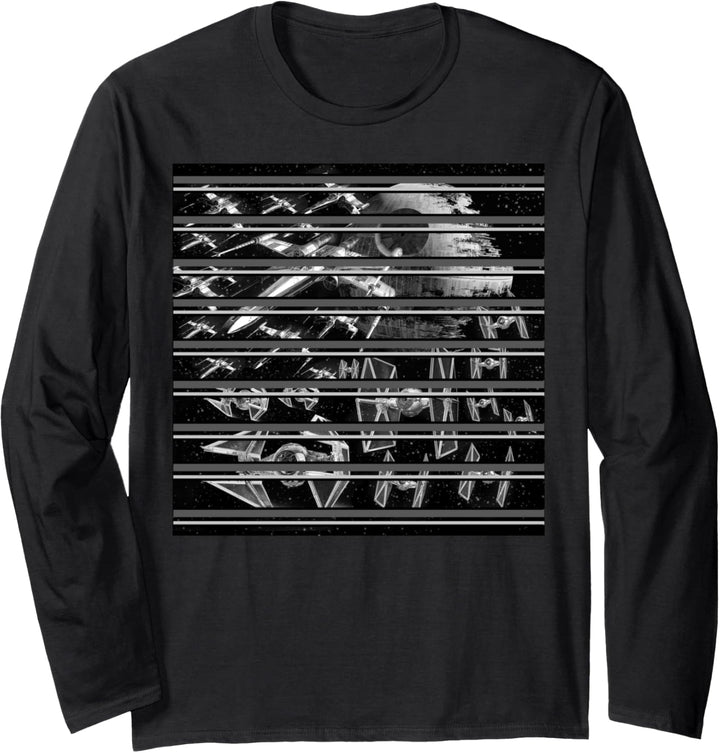 Star Wars Death Star & Starships Striped Photo Langarmshirt