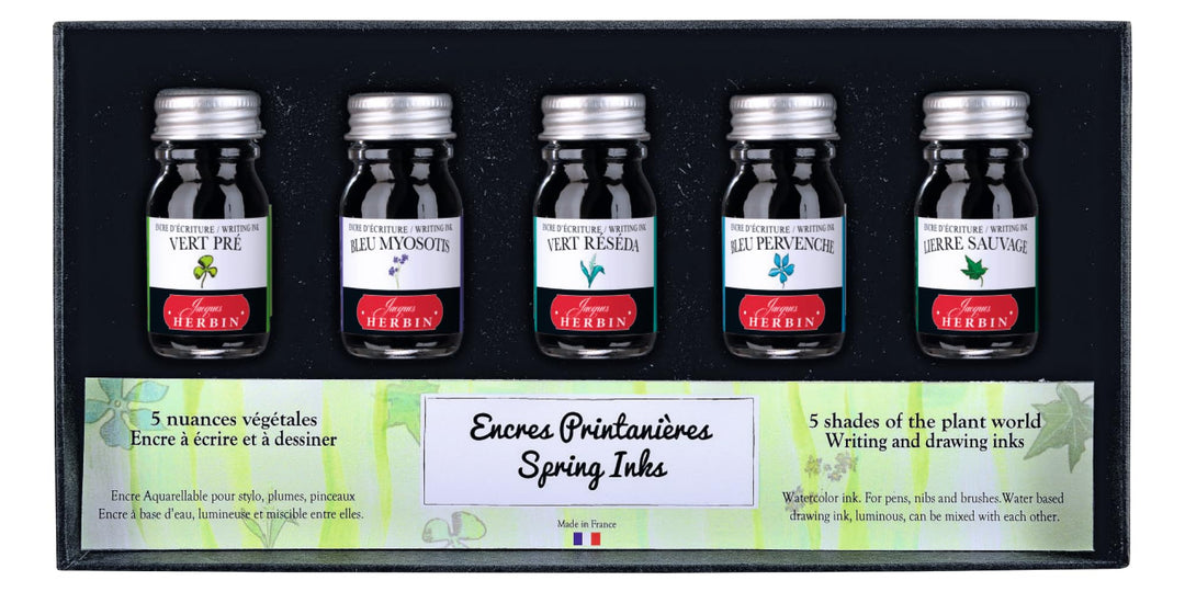 J.Herbin 18501T Tintenset mit 5 Tintenflakons (10ml, ideal für Zeichnen und Kalligraphie, Frühling)