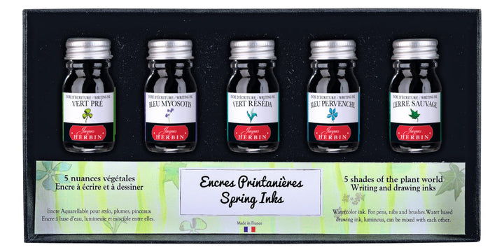 J.Herbin 18501T Tintenset mit 5 Tintenflakons (10ml, ideal für Zeichnen und Kalligraphie, Frühling)